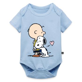 Peanuts Snoopy Umarmt Charlie Brown - Baby Premium Kurzarmbody - Hellblau - Vorne
