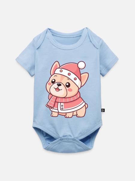 Rosa Welpen-Winter-Chic - Baby Premium Kurzarmbody - Hellblau