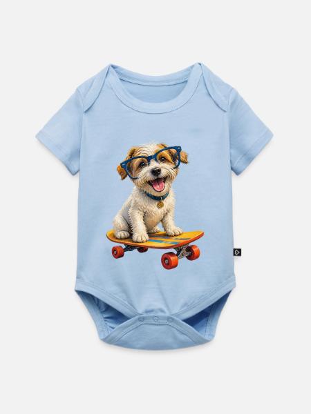 Hund auf Skateboard, blaue Brille - Baby Premium Kurzarmbody - Hellblau