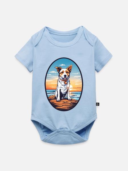 Hund am Strand - Baby Premium Kurzarmbody - Hellblau
