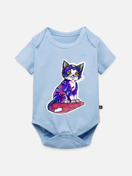 Kleine Katze im lila Pelz - Baby Premium Kurzarmbody - Hellblau