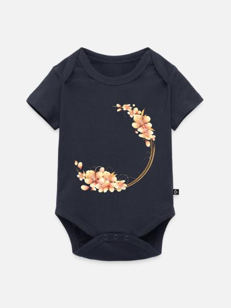 Pfirsichblüten Kranz im samtig-weichen Pfirsichton - Baby Premium Kurzarmbody - Navy