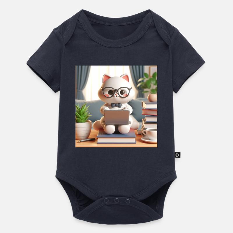 Chat d’ordinateur 3D - Body à manches courtes Premium Bébé - bleu marine