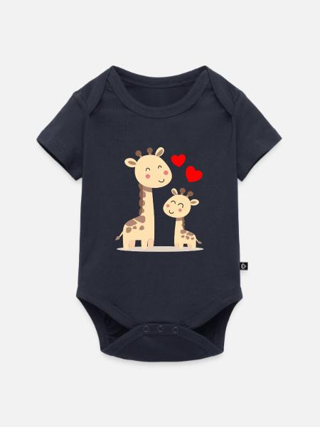 Baby Giraffe mit Mami Giraffe - Baby Premium Kurzarmbody - Navy