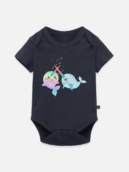 Verliebte Narwale mit Regenbogenhörnern - Baby Premium Kurzarmbody - Navy