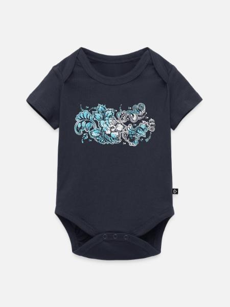 Blauer Blumen-Muster - Baby Premium Kurzarmbody - Navy
