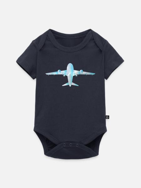 Passagierflugzeug mit Wolkenmuster - Baby Premium Kurzarmbody - Navy