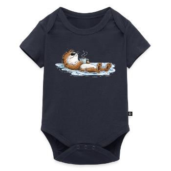 Chillender Otter Relaxen Wasser Tierhumor Cartoon - Baby Premium Kurzarmbody - Navy - Vorne