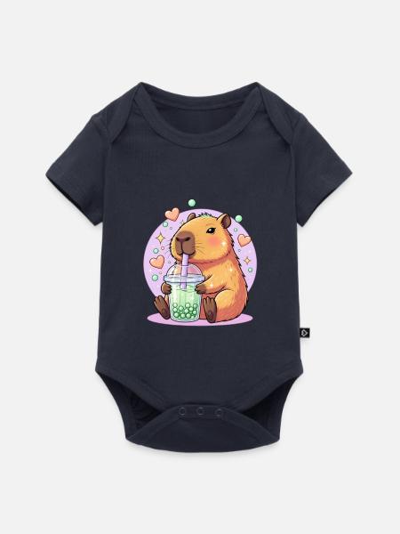 Kawaii Boba-Haustier mit Herz - Baby Premium Kurzarmbody - Navy