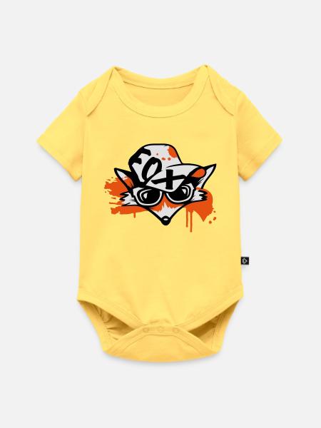 Fuchs mit Baseballkappe - Baby Premium Kurzarmbody - Pastellgelb