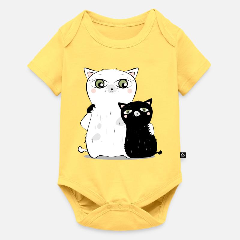 Chat Blanc & chat noir - Body à manches courtes Premium Bébé - jaune pastel
