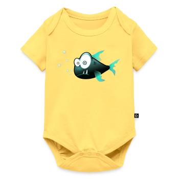 Fisch mit Zähnen Comic Hai - Baby Premium Kurzarmbody - Pastellgelb - Vorne
