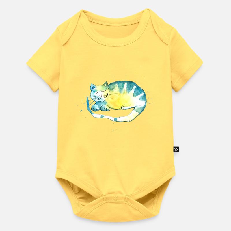 Chat endormi. Je dois réfléchir. - Body à manches courtes Premium Bébé - jaune pastel