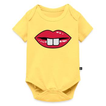 Ein roter Mund mit Hasenzähne - Baby Premium Kurzarmbody - Pastellgelb - Vorne