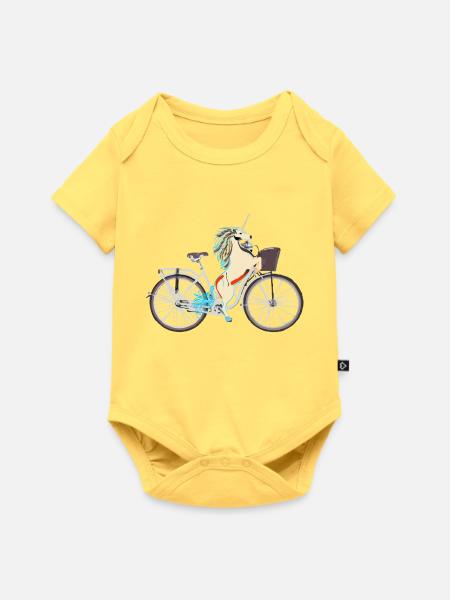 Einhorn auf Fahrrad - Baby Premium Kurzarmbody - Pastellgelb