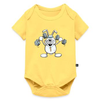 Strong Bunny I Fun Comic Fitness Strength Training - Baby Premium short-sleeve bodysuit - sky yellow - Front