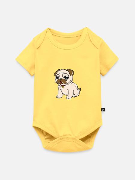 Hund Mops - Baby Premium Kurzarmbody - Pastellgelb