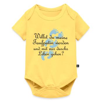 Taufpatin Patin Goli Geschenk Farbe frei wählbar - Baby Premium Kurzarmbody - Pastellgelb - Vorne