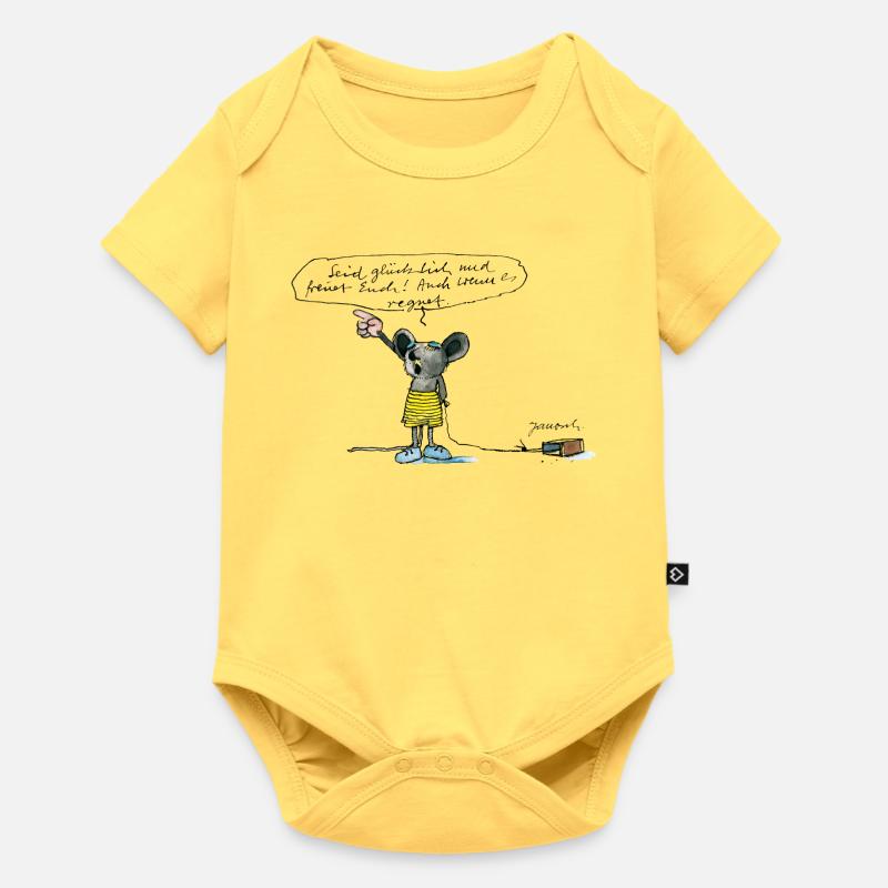 Janosch 'Seid Glücklich Und Freuet Euch!' - Baby Premium Kurzarmbody - Pastellgelb