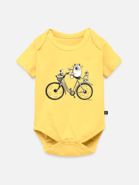 Katze auf Radtour - Baby Premium Kurzarmbody - Pastellgelb