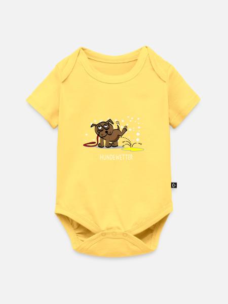 Hundewetter – Pfützen Spaß - Baby Premium Kurzarmbody - Pastellgelb