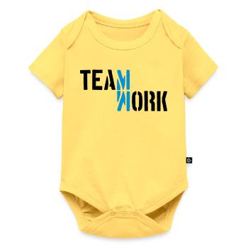 Blau Teamwork Schatten gespiegelt Logo Design Crew - Baby Premium Kurzarmbody - Pastellgelb - Vorne
