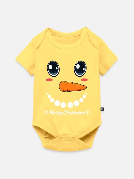 Niedliches Schneemannengesicht mit Merry Christmas - Baby Premium Kurzarmbody - Pastellgelb