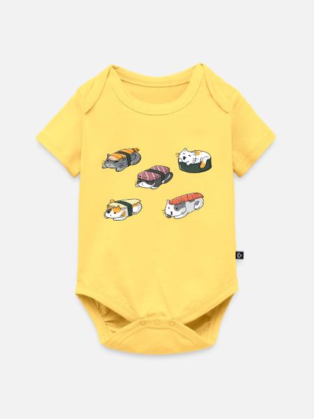 Sushi Katzen - Baby Premium Kurzarmbody - Pastellgelb