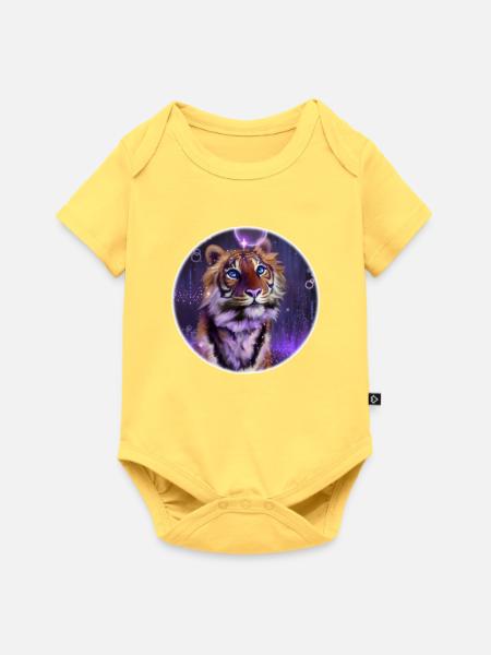 Kosmischer Tiger im Neonlicht - Baby Premium Kurzarmbody - Pastellgelb