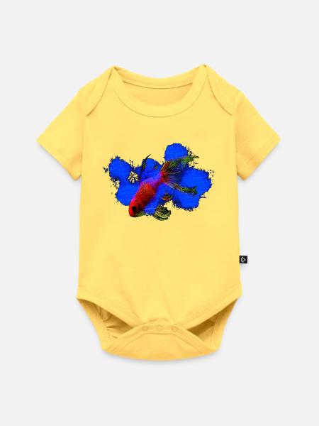 wassertiere, schleierschwanz Goldfisch - Baby Premium Kurzarmbody - Pastellgelb