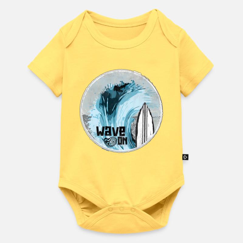 Vague de mer avec design de planche de surf - Body à manches courtes Premium Bébé - jaune pastel