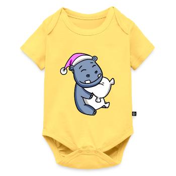Hippo with pillow and sleeping cap - Baby Premium short-sleeve bodysuit - sky yellow - Front