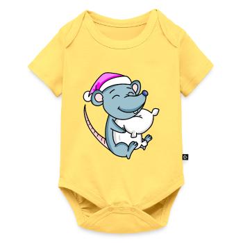 Souris avec oreiller et bonnet de couchage - Body à manches courtes Premium Bébé - jaune pastel - Devant
