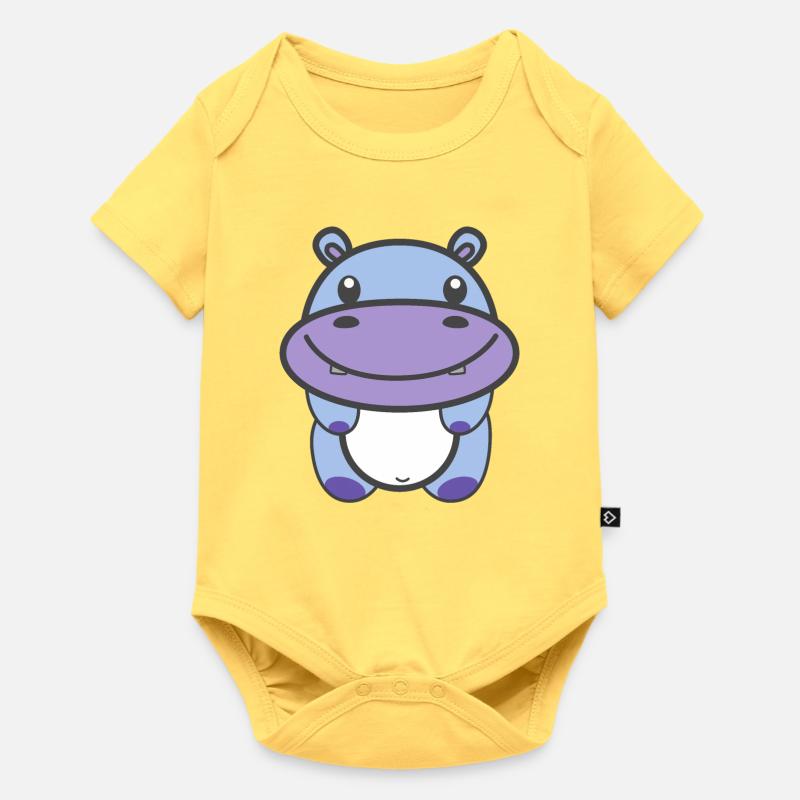 Hippopotame mignon Kawaii - Body à manches courtes Premium Bébé - jaune pastel