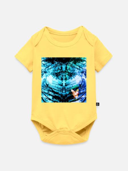 Blauer Psychedelischer Schmetterling - Baby Premium Kurzarmbody - Pastellgelb