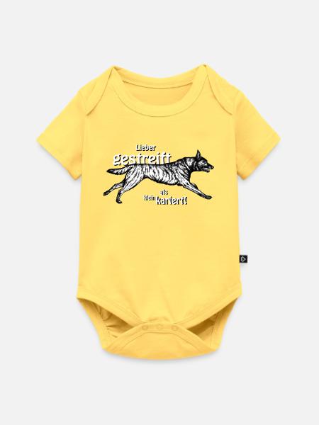 Hollandse Herdershond - gestreift - Baby Premium Kurzarmbody - Pastellgelb