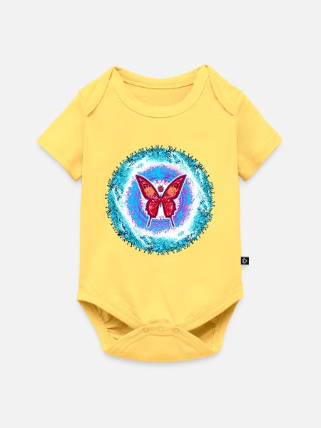Leuchtender Schmetterling mit geistigem Muster - Baby Premium Kurzarmbody - Pastellgelb