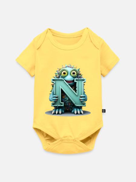 N Bunt mit Monster gewebt - Baby Premium Kurzarmbody - Pastellgelb