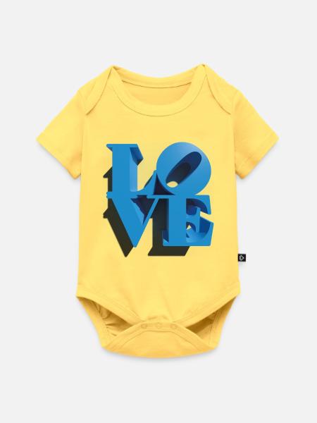 LIEBE 3D Cyan - Baby Premium Kurzarmbody - Pastellgelb