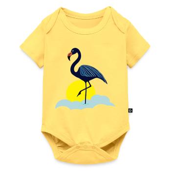 Blauer Flamingo - Baby Premium Kurzarmbody - Pastellgelb - Vorne