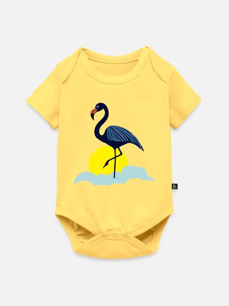 Blauer Flamingo - Baby Premium Kurzarmbody - Pastellgelb