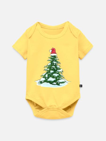 Weihnachtsbaum mit Weihnachtsmütze - Baby Premium Kurzarmbody - Pastellgelb