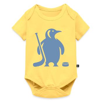 Minimalistische Pinguin Eishockey Silhouette - Baby Premium Kurzarmbody - Pastellgelb - Vorne