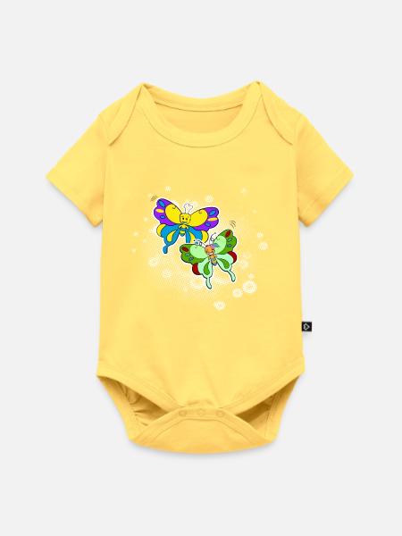 Zwei Schmetterlinge mit Pixelwolke - Baby Premium Kurzarmbody - Pastellgelb