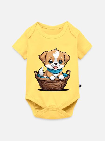 Süßer Hund im Hundekörbchen - Baby Premium Kurzarmbody - Pastellgelb