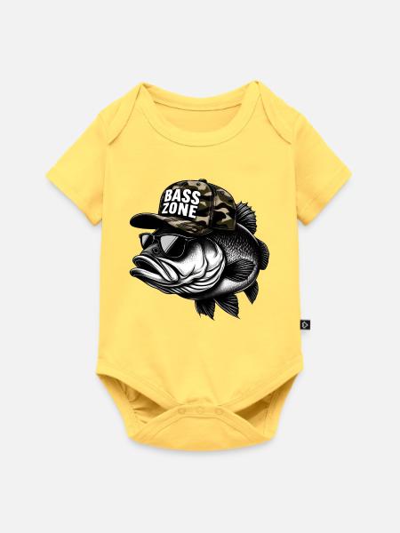 gestreifte Basszone - Baby Premium Kurzarmbody - Pastellgelb