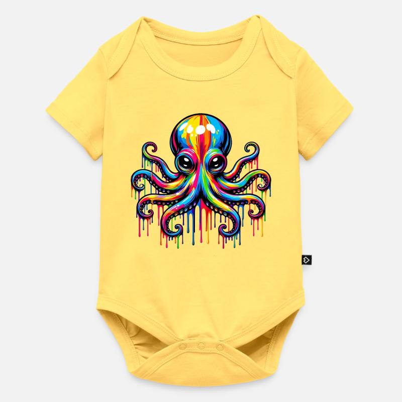 Krake - Baby Premium Kurzarmbody - Pastellgelb