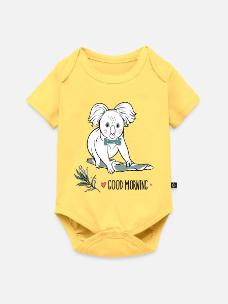 Good Morning Panda - Baby Premium Kurzarmbody - Pastellgelb