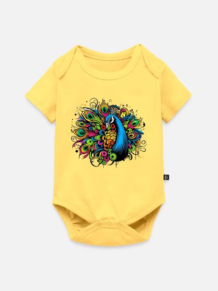 Pfau - Baby Premium Kurzarmbody - Pastellgelb