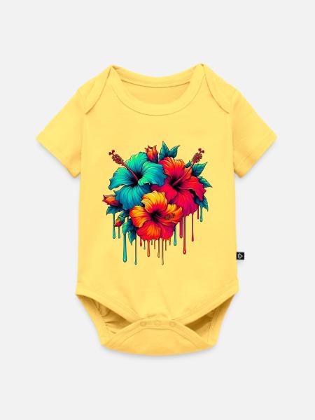Hibiskusblüten - Baby Premium Kurzarmbody - Pastellgelb